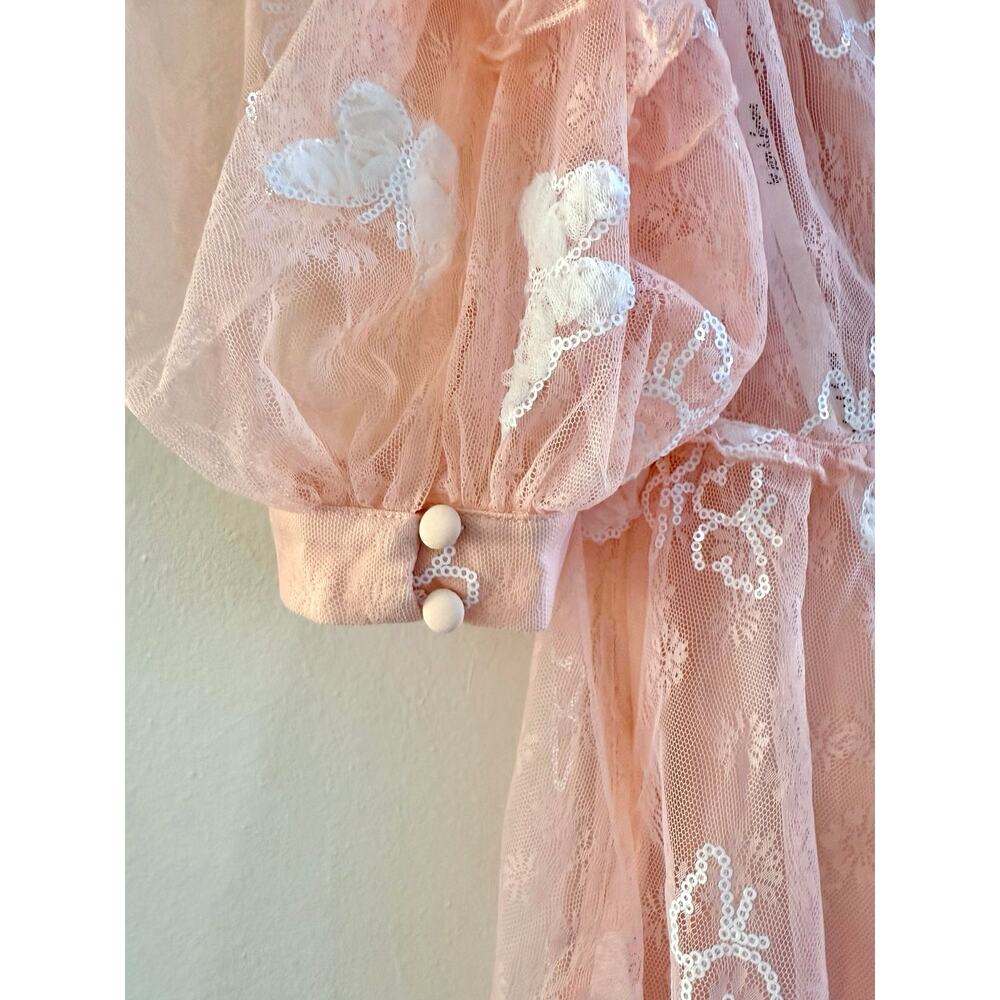 For Love & Lemons Shari Medium Peach Mini Dress Butterfly Sequin Lace NWT - Picture 10 of 16